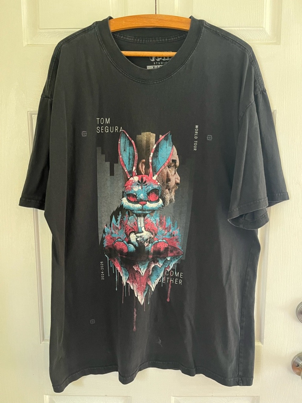 Tom Segura Come Together world tour Blue & Pink Bunny graphic tee shirt